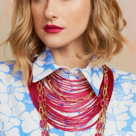 Zenzii Pink Learning The Ropes Leather Layered MultiStrand Statement Necklace - Picture 3 of 9